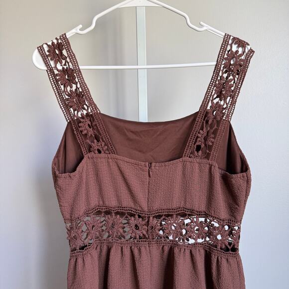 Shein sz L Brown Embroidered milkmaid Festival Sleeveless maxi‎ dress - Picture 4 of 8